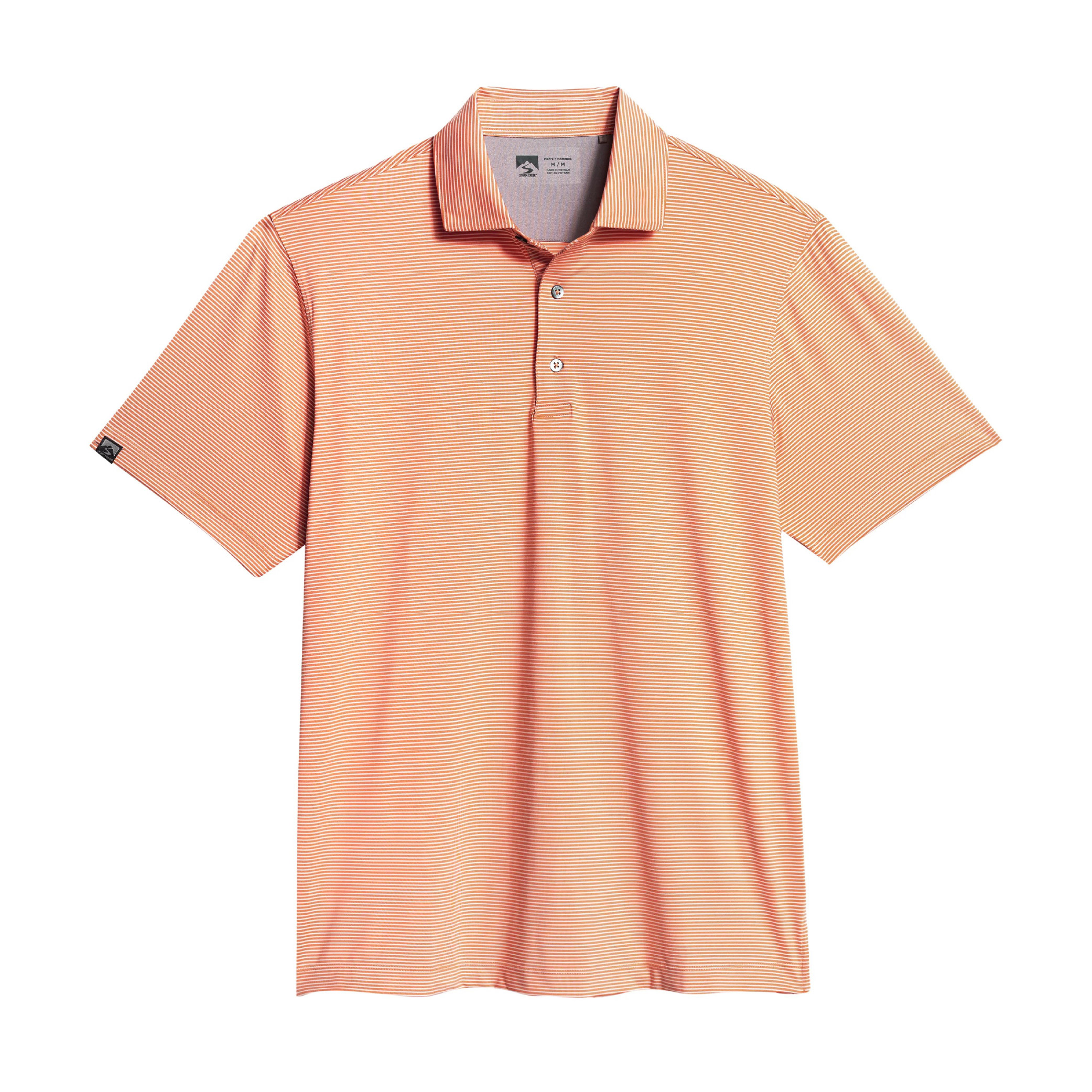 Storm Creek Men's Optimist II Microstripe Short Sleeve Polo - Melon Orange