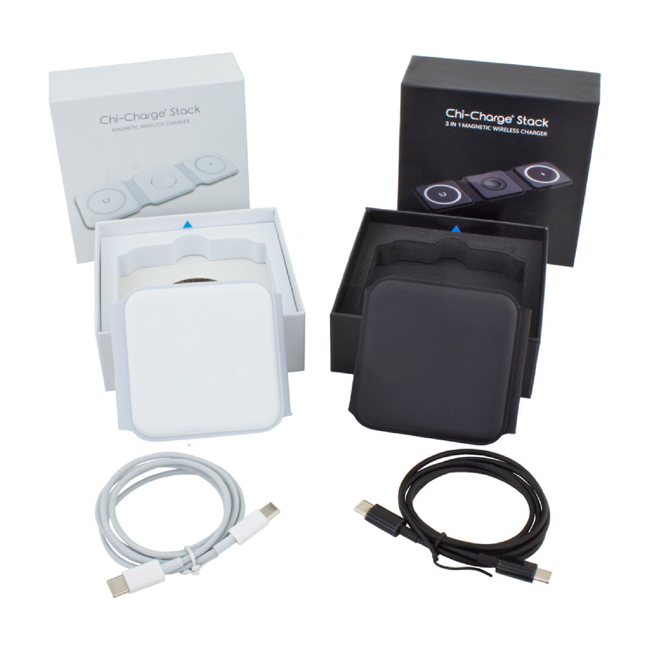 Chi-Charge Stack Foldable 3-IN-1 Fast Charge Mat for Apple and Android - Black And White