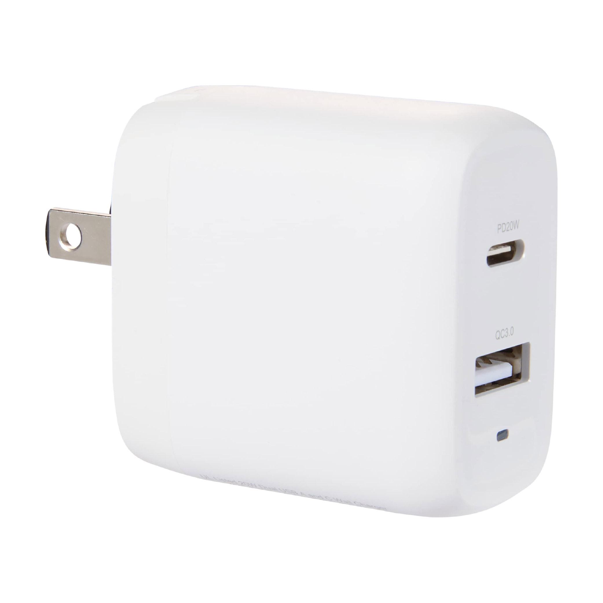 UL Listed 20W Dual USB-A and Type-C Wall Charger - White