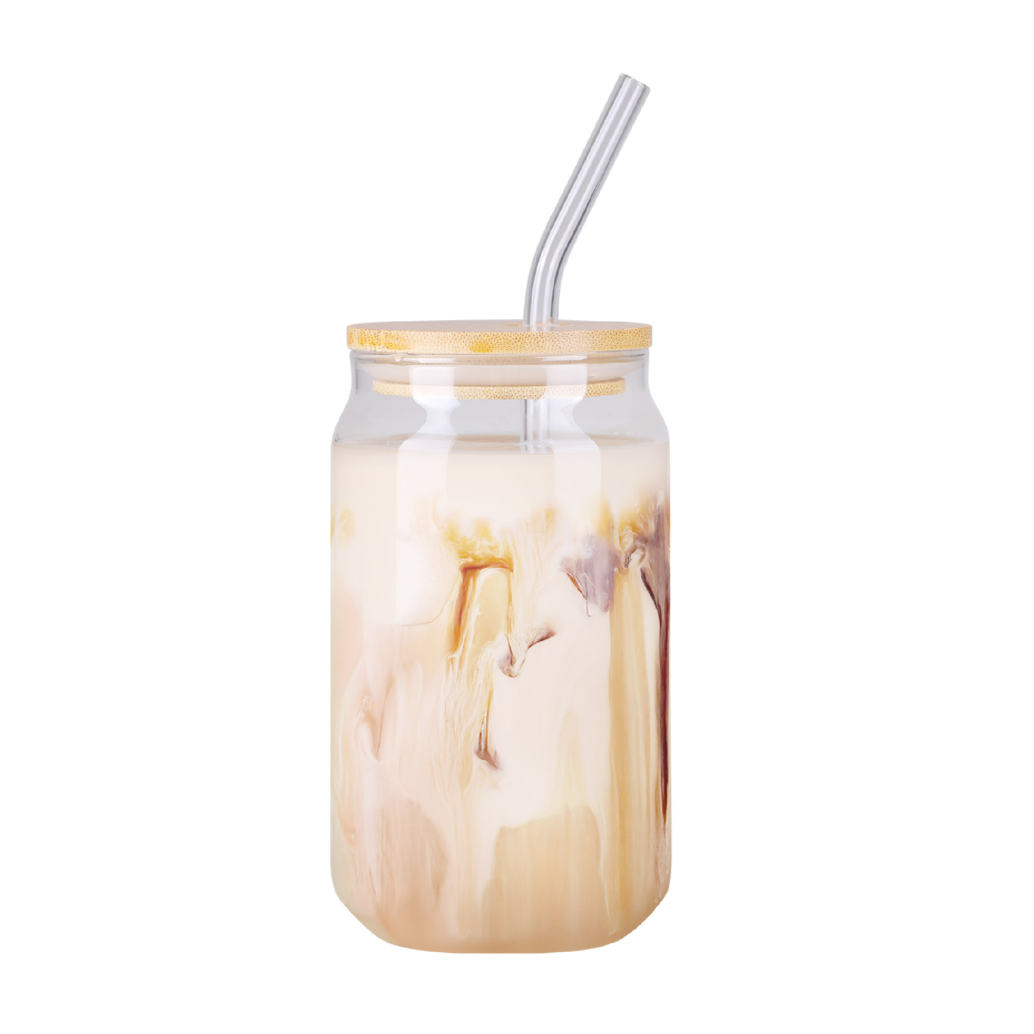 16 oz Glass Can with Bamboo Lid & Straw - Clear