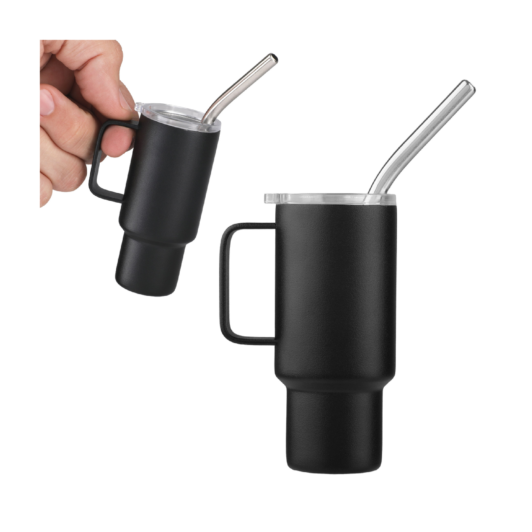 2 Oz. Mini Stainless Steel Tumbler With Straw - Black