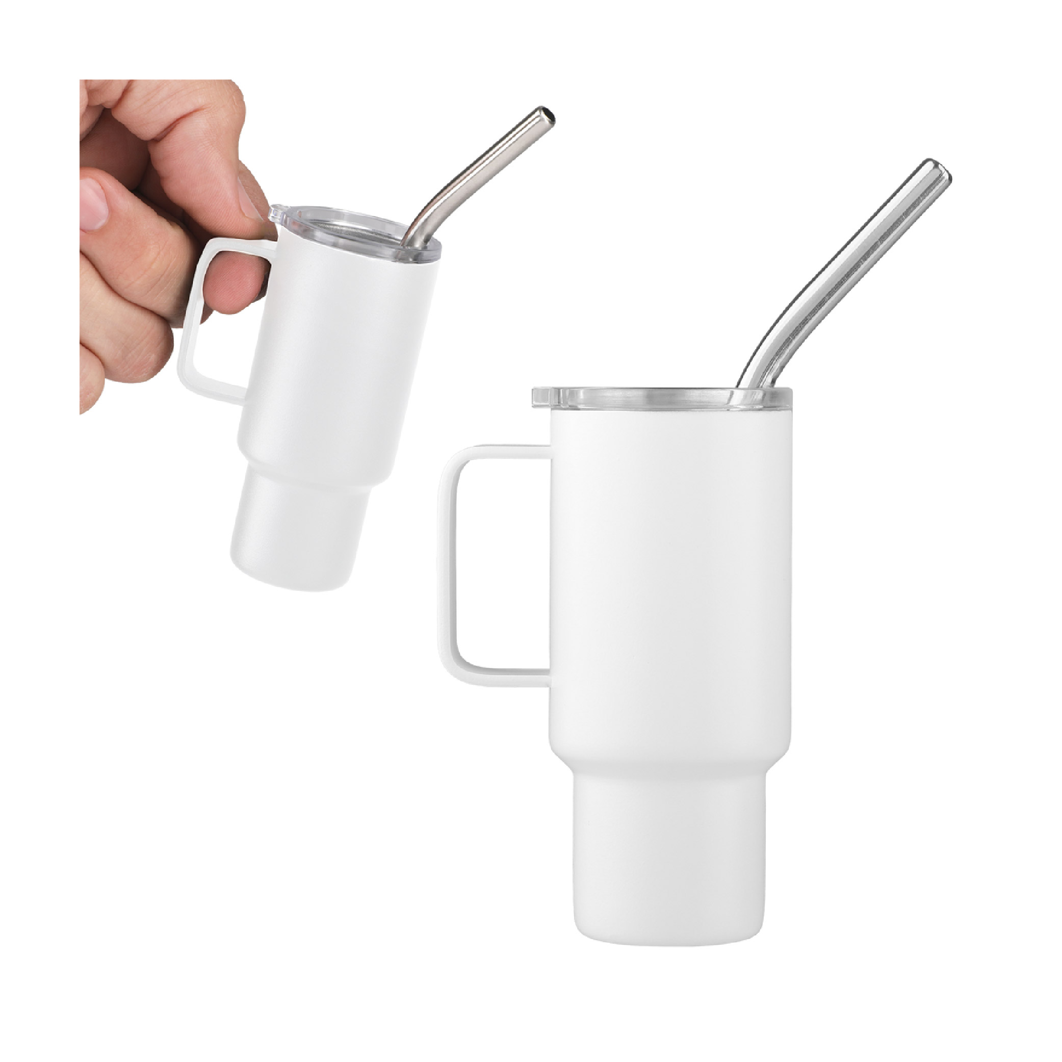 2 Oz. Mini Stainless Steel Tumbler With Straw - White