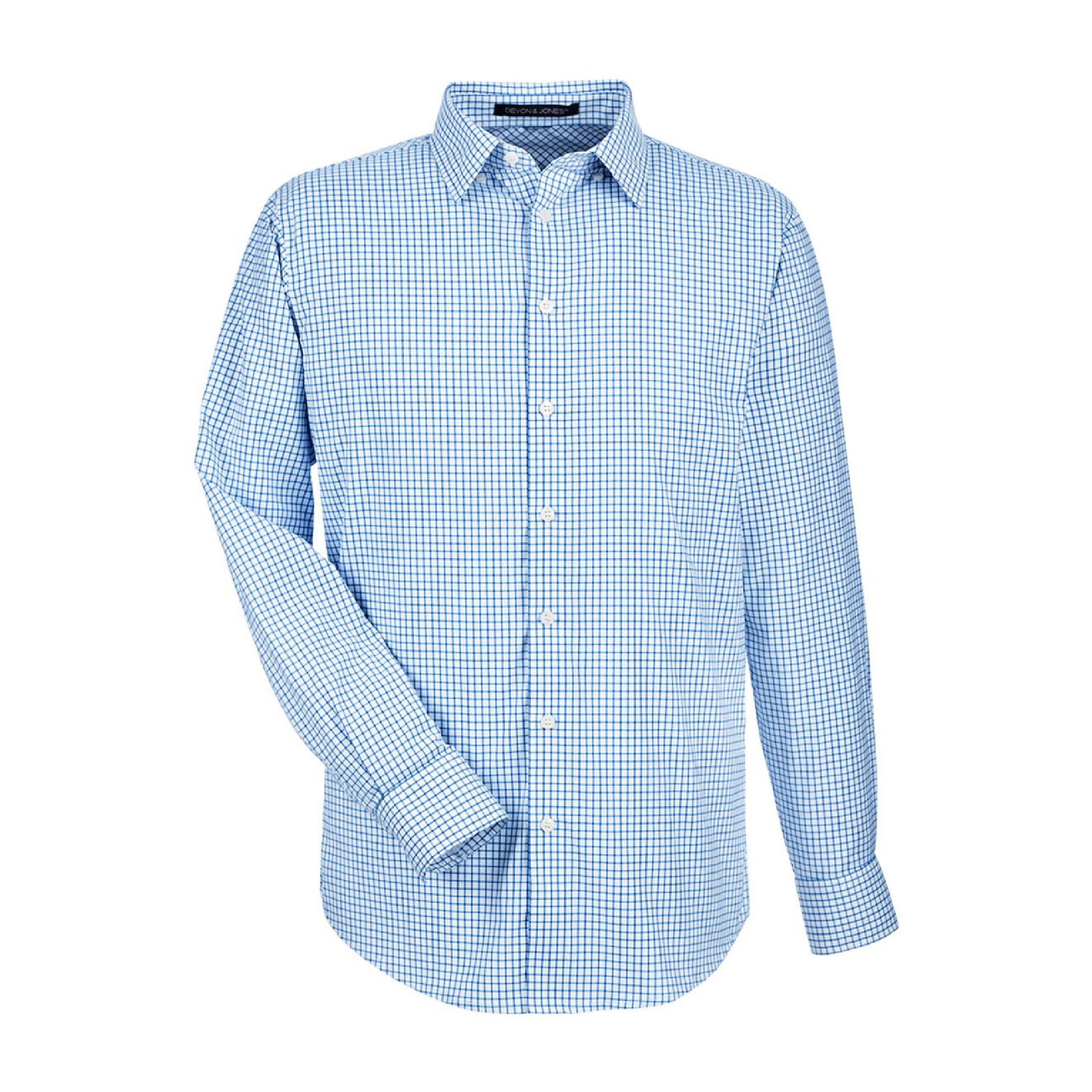 Devon & Jones CrownLux Performance Micro Windowpane Woven Dress Shirt - French Blue