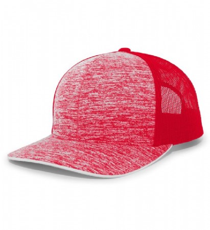 Pacific Headwear Aggressive Heather Trucker Snapback Cap - Red/Red