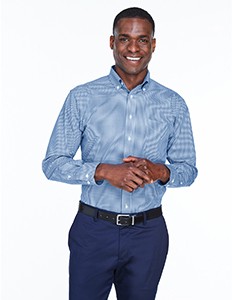 Mens Gingham Check Button Down - French Blue