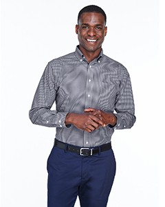 Mens Gingham Check Button Down - Navy